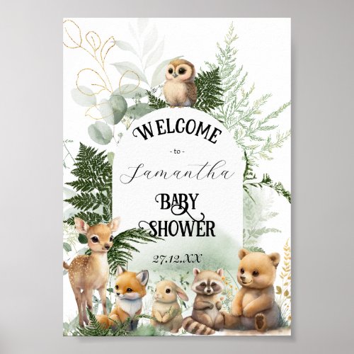Woodland animal Greenery Forest Baby Shower welcom Poster