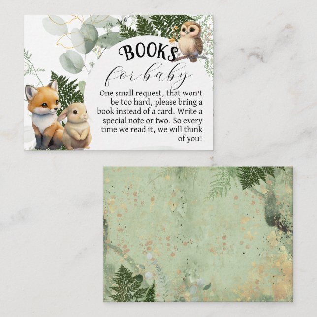 Woodland animal Greenery Forest Book for baby Enclosure Card (Front/Back)