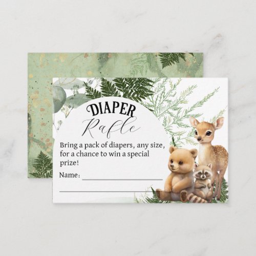 Woodland animal Greenery Forest Diaper raffle Enclosure Card