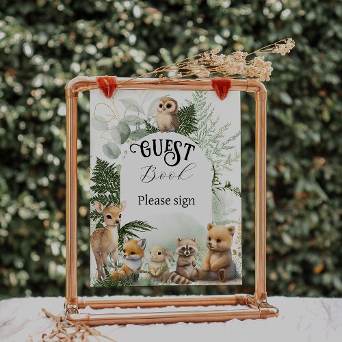 Woodland animal Greenery Guest book Baby Shower