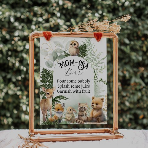 Woodland animal Greenery momosa bar Baby Shower Poster