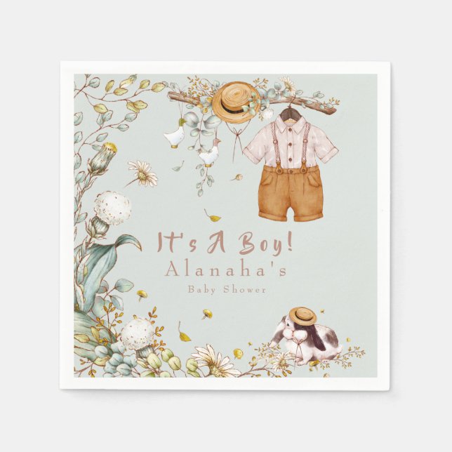 Woodland Animal Greenery Rustic Boy     Napkins (Front)