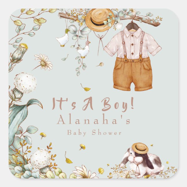 Woodland Animal Greenery Rustic Boy     Square Sticker (Front)