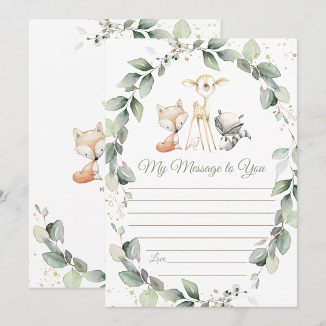 Woodland Animal Greenery Time Capsule Message Card (Front/Back)