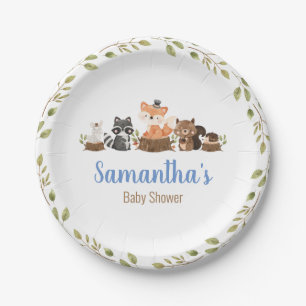 Woodland Animal Greenery Watercolor Baby Shower Paper Plates