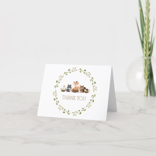 Woodland Animal Greenery Watercolor Baby Shower Thank You Card