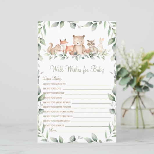 Woodland Animal Greenery Well Wishes for Baby Game (Standing Front)