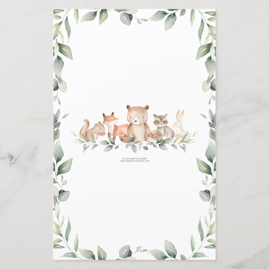 Woodland Animal Greenery Well Wishes for Baby Game (Back)