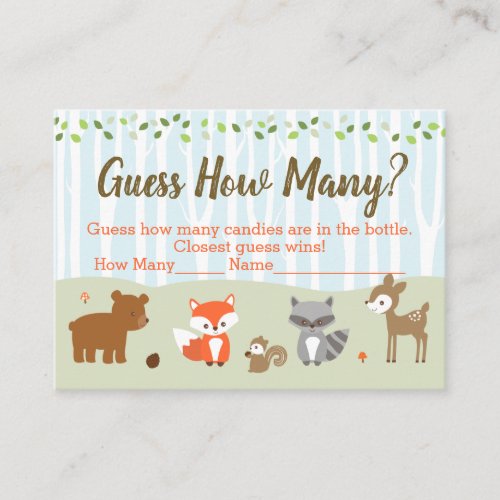 Woodland Animal Guess How Many Game Place Card