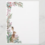 Woodland animal, hare, foliage, Christmas berries Letterhead<br><div class="desc">This woodland stationary - a lovely letter writing gift set for nature lovers or wildlife lovers. This design depicts greenery foliage,  red berries on branchlets and pine twigs. And at the centre of  these illustrations is a  hare.</div>