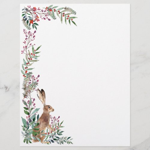 Woodland animal hare foliage Christmas berries Letterhead