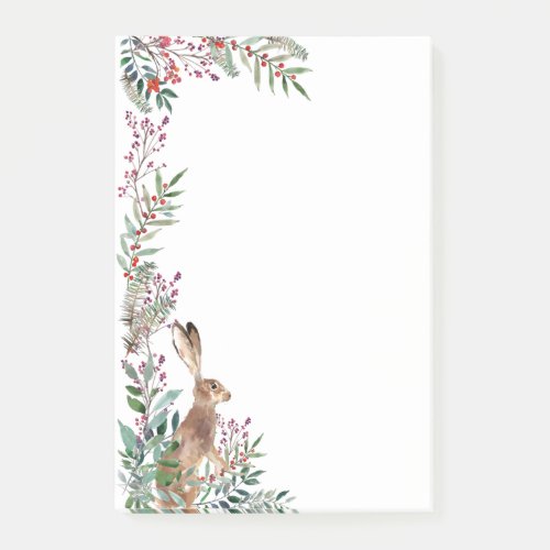 Woodland animal hare foliage Christmas berries Post_it Notes