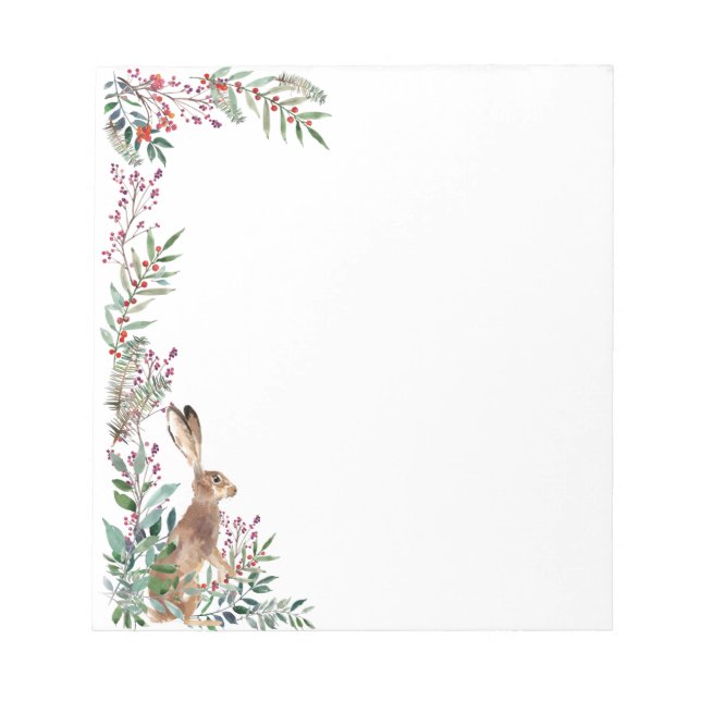 Woodland animal, hare, foliage, red berry notepad (Front)