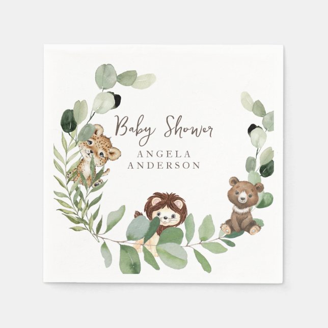 Woodland Animal Kingdom Baby Shower Cocktail Napkins (Front)