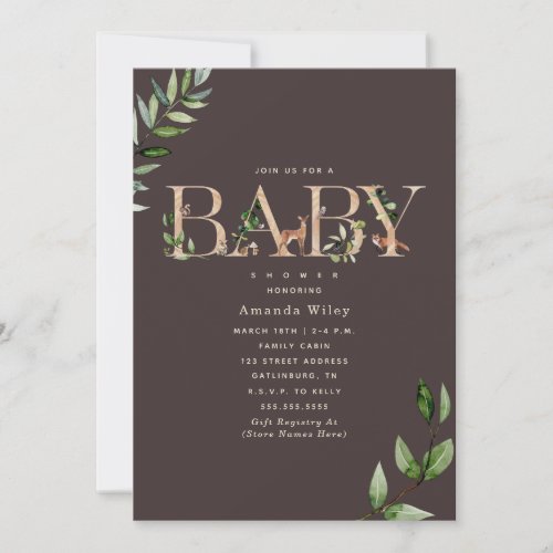 Woodland Animal Lettering Forest Brown Baby Shower