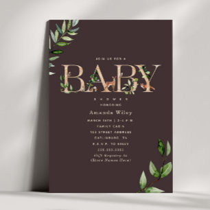Woodland Animal Lettering Forest Brown Baby Shower Invitation