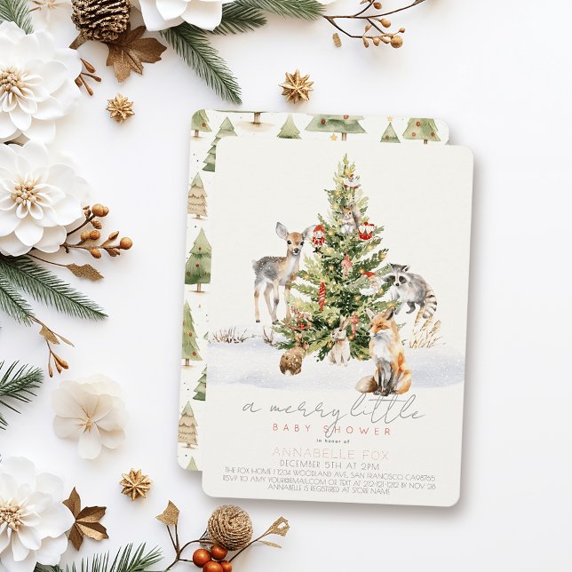 Woodland Animal Merry Little Christmas Baby Shower Invitation (Creator Uploaded)
