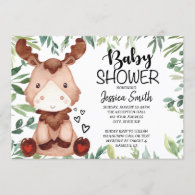 Woodland Animal Moose Baby Shower Greenery Boy Invitation