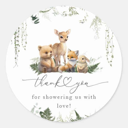 Woodland Animal Neutral Baby Shower Diaper Classic Round Sticker