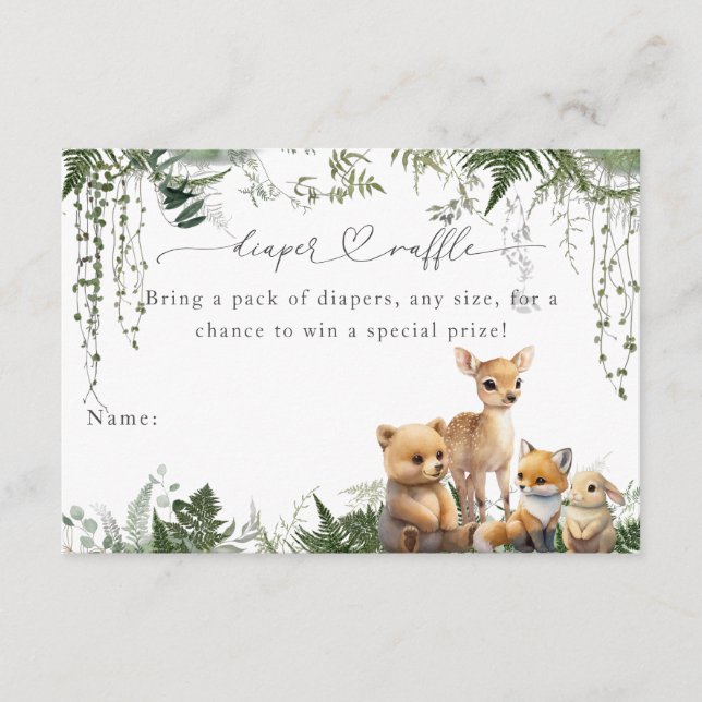 Woodland Animal Neutral Baby Shower Diaper Enclosure Card (Front)