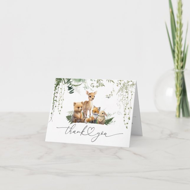 Woodland Animal Neutral Baby Shower Diaper Thank You Card (Front)