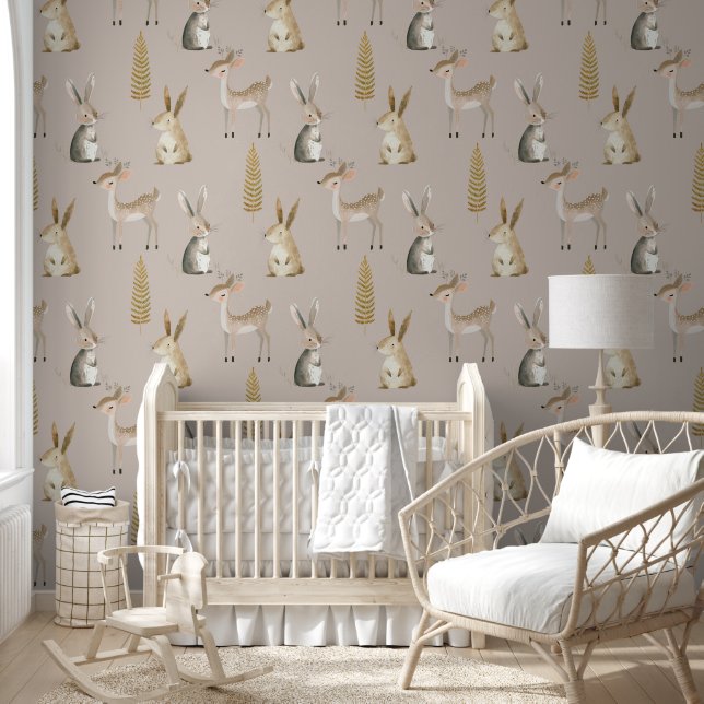Woodland Animal Nursery Wallpaper Decor Wallpaper (Kids)