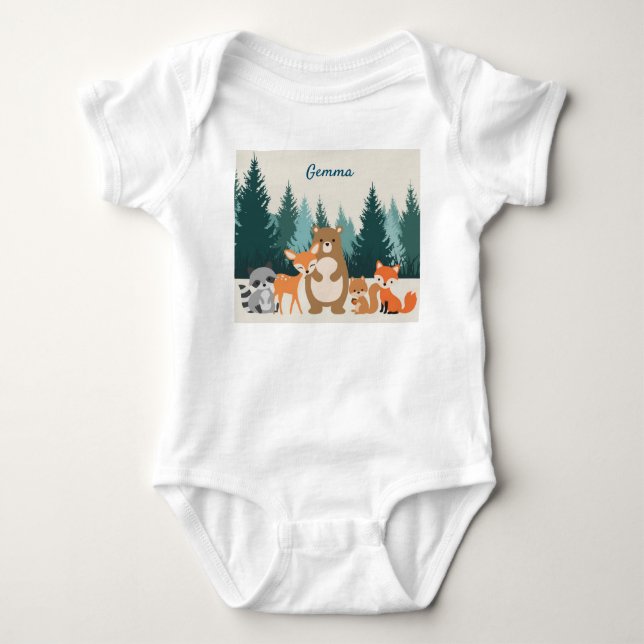 Woodland animal one piece bodysuit (Front)