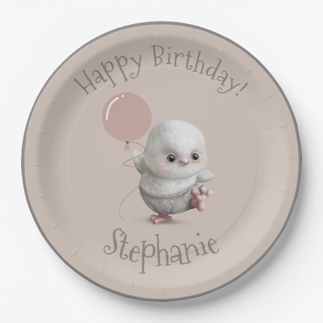 Woodland Animal Owl Hand Drawn Cute Name Paper Plates (Front)