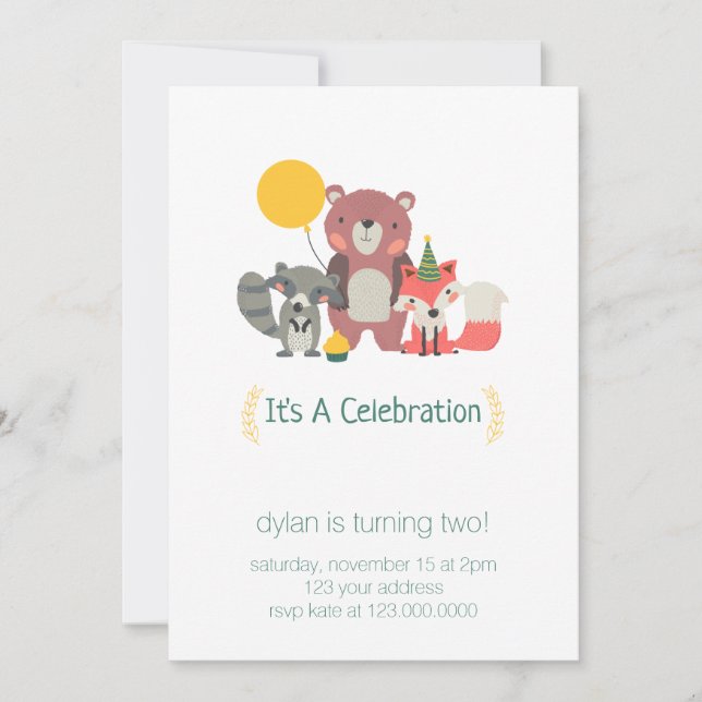Woodland Animal Party Invitation (Front)
