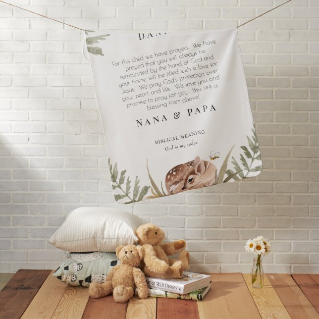 Woodland Animal Prayer for Child White Baby Blanket (In Situ)