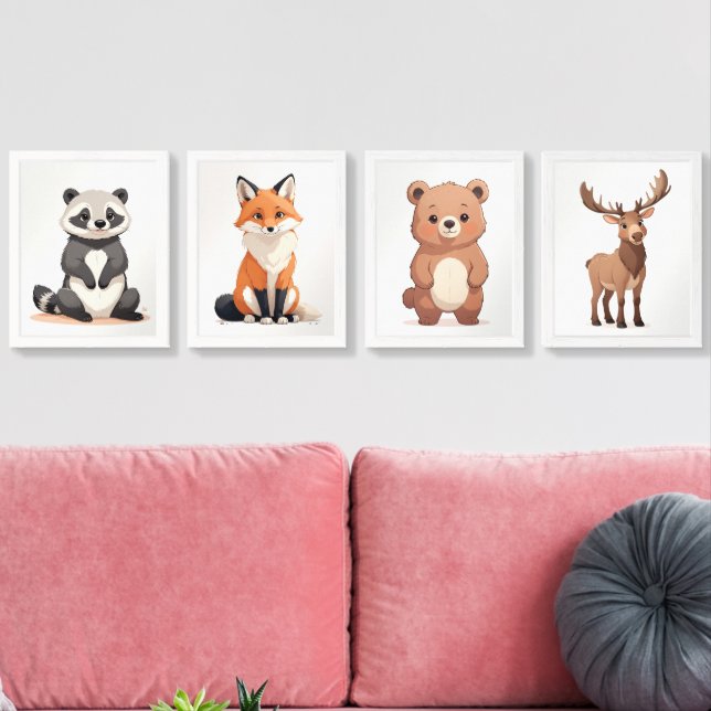 Woodland Animal Print Set - Cute Nursery Wall Art  (Livingroom)