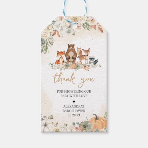 Woodland Animal Pumpkin Fall Baby Shower Favor Tag