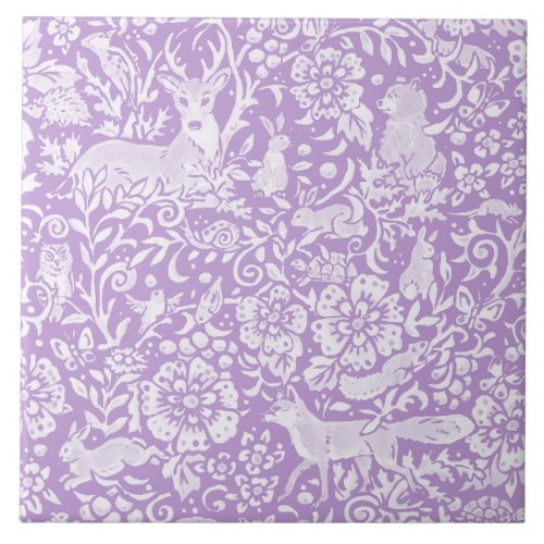 Woodland Animal Purple Deer Fox Rabbit Nature Ceramic Tile