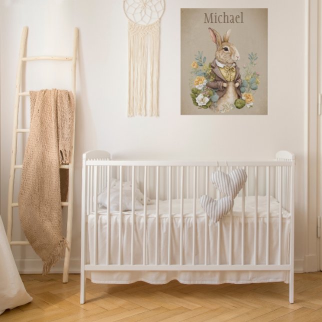 Woodland Animal Rustic Bunny Rabbit Name Nursery F Faux Canvas Print (Creator Uploaded)