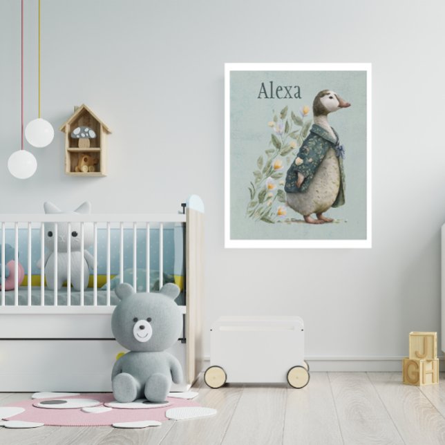 Woodland Animal Rustic Duck Name Nursery Faux Canvas Print (Creator Uploaded)