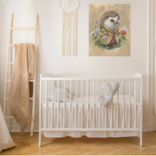 Woodland Animal Rustic Hedgehog Nursery Decor Faux Canvas Print