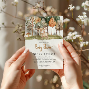 Woodland Animal Snow Winter Baby Shower Invitation