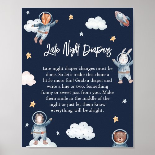 Woodland Animal Space Baby Late Night Diaper Poster