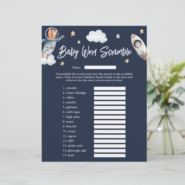 Woodland Animal Space 'Word Scramble' Baby Shower  (Standing Front)