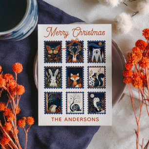 Woodland Animal Stamps Collage Merry Christmas Holiday Card