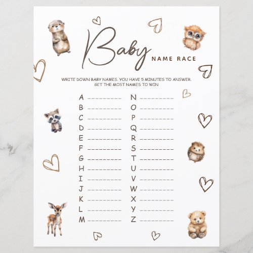 Woodland Animal Theme Baby Name Race 