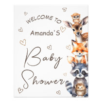 Woodland Animal Theme Baby Shower Invitation Photo Print