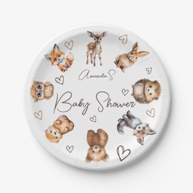 Woodland Animal Theme Baby Shower Paper Plates (Front)