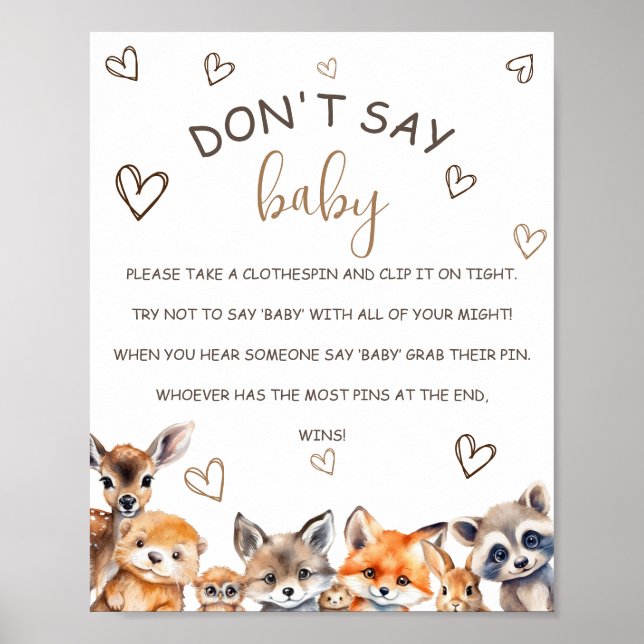 Woodland Animal Theme Don't Say Baby Game  Poster (Front)
