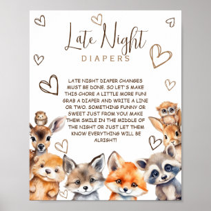 Woodland Animal Theme Late Night Diapers Game Poster