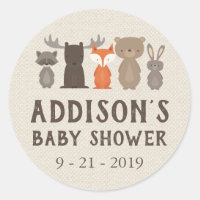 Woodland Animal Themed Baby Shower Circle Stickers