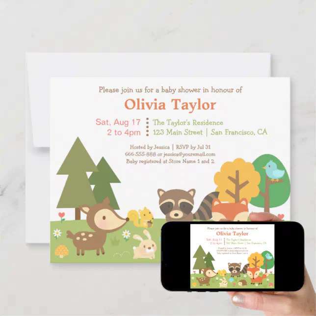 Woodland Animal Themed Baby Shower Invitations | Zazzle