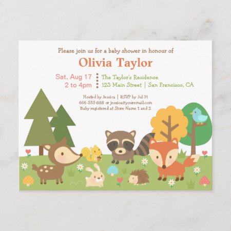 Woodland Animal Themed Baby Shower Invitations