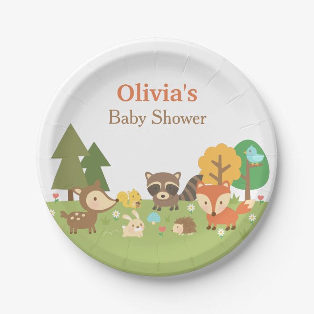 Woodland Animal Themed Baby Shower Party Supplies Paper Plates (Front)
