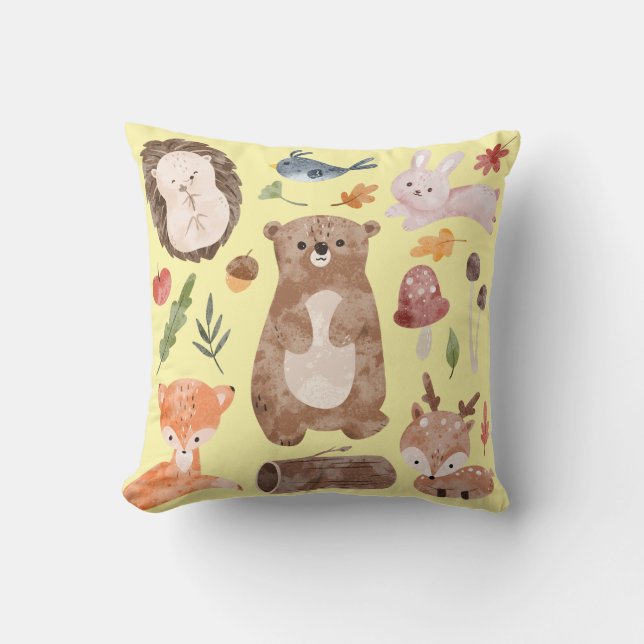 Woodland Animal  Throw Pillow (Front)